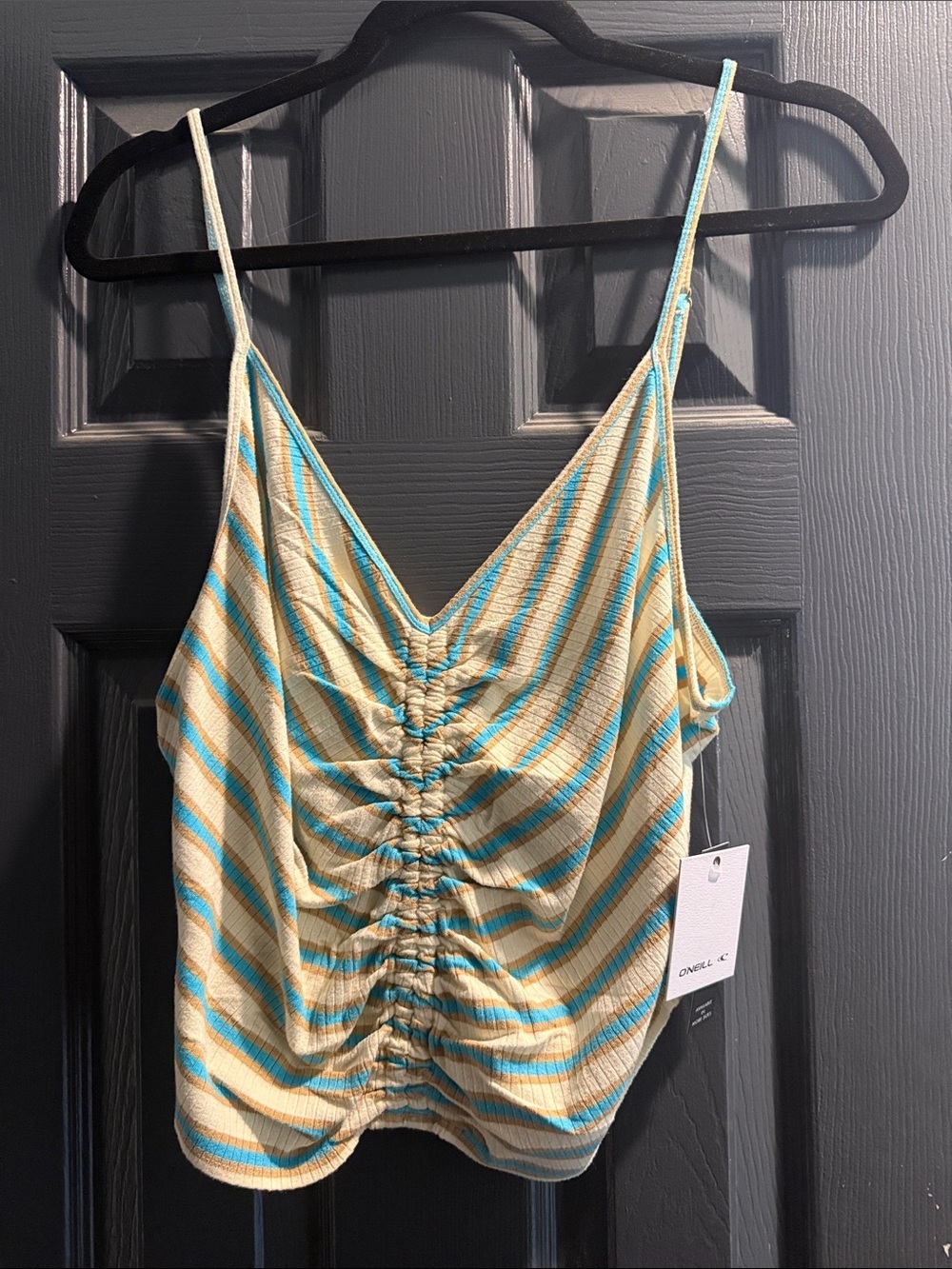 O’Neill Ruched Striped Spaghetti Strap Camisole - Yellow & Blue